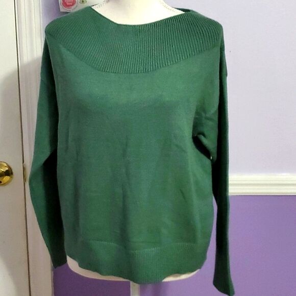 Premise Leaf Green Soft Boxy Boat Neck Long Sleeve Sweater - Picture 1 of 8
